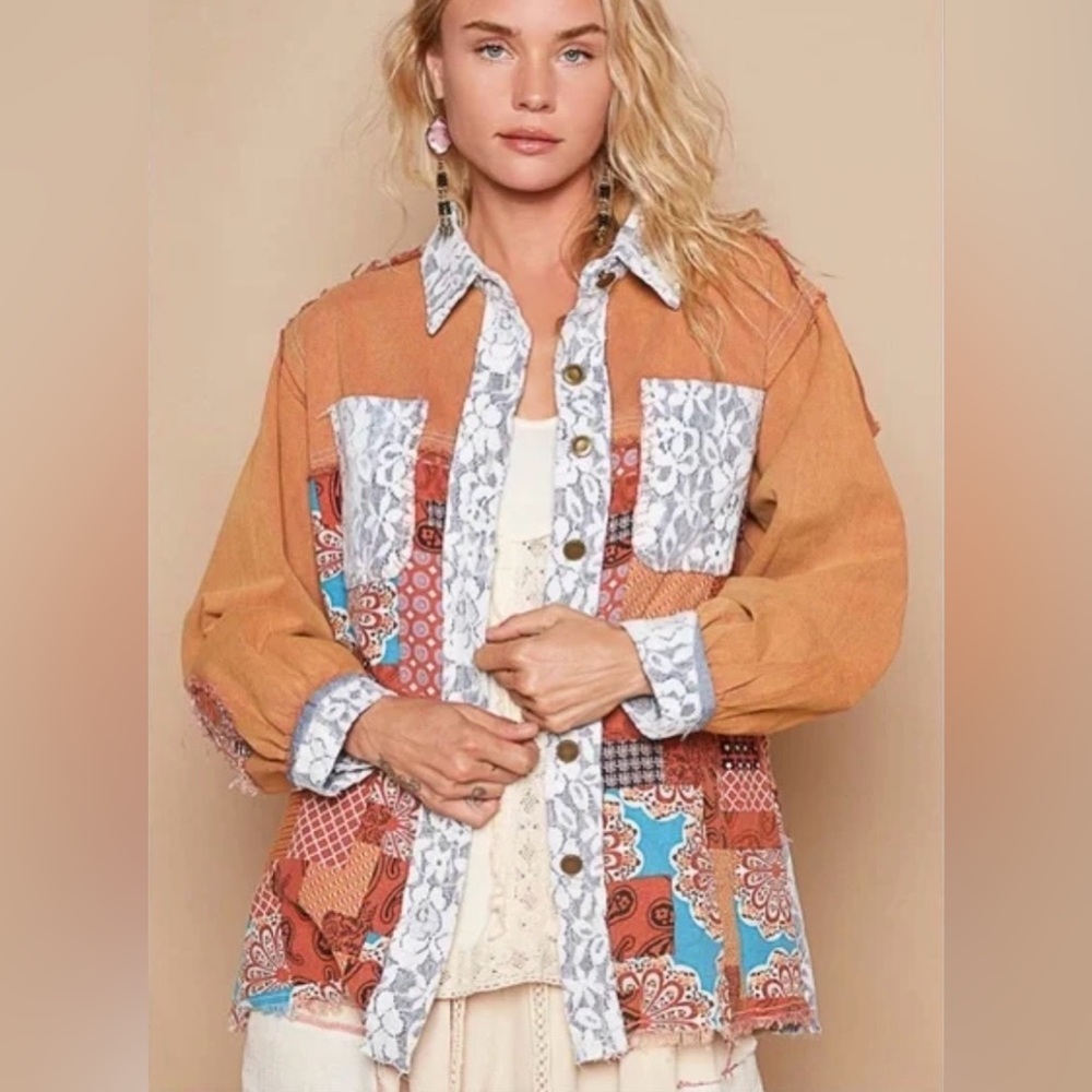 POL “ Desert Heirloom “ Lace Patchwork Button Dow… - image 1